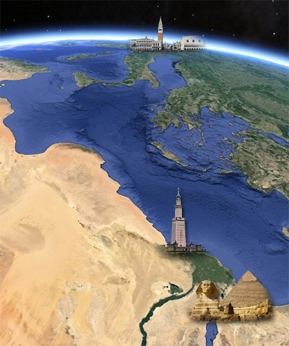 Immagine satellitare del Veneto visto dall'Egitto attraverso il Mare Mediterraneo